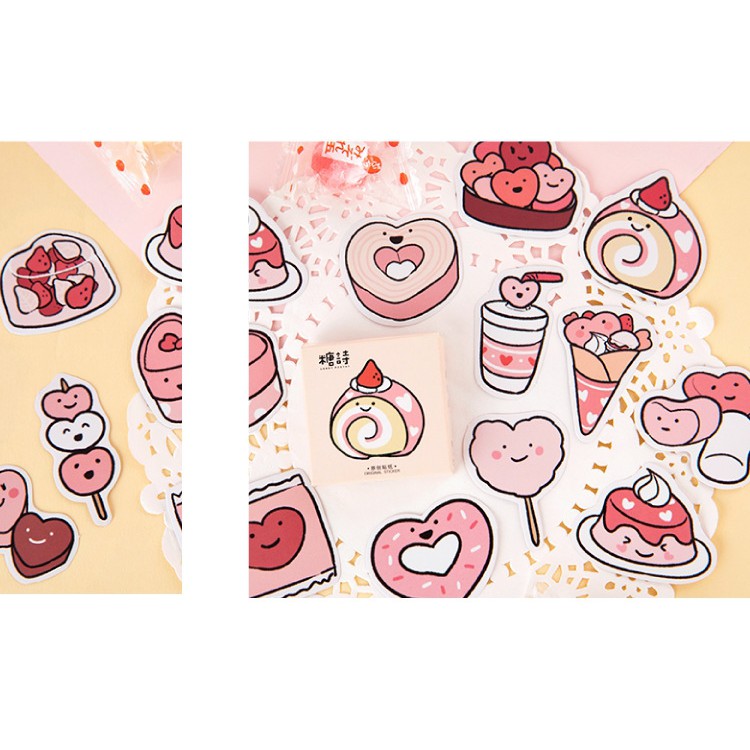 Hộp 45 miếng sticker mẫu bánh cuộn tròn đỏ