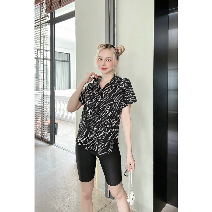 Sét bộ áo sơ mi form rộng in chữ kiểu kín áo kèm quần thun ngố cực xinh , chất áo kate mềm mát alohashop91