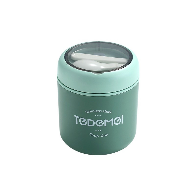Bình ủ cháo, bình giữ nhiệt TEDEMEI xanh lá 530ml, 2 lớp, lõi inox 304, kèm muỗng siêu tiên lợi
