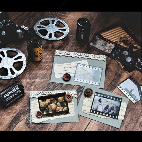 Set 30 sticker film vintage hoa cúc, hoa hồng và cỏ lau không thấm nước phong cách retro