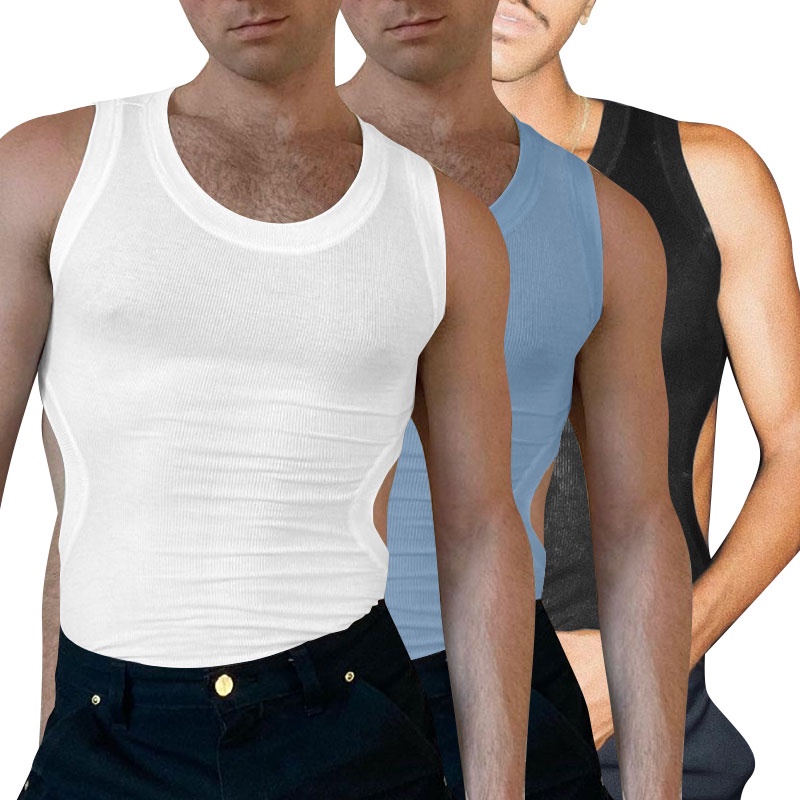 Áo Ba Lỗ Dệt Kim Màu Sắc Đơn Giản Size S-5XL Cho Nam