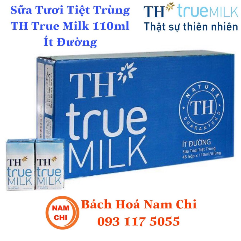 [Lốc 4 Hộp] Sữa Tươi Tiệt Trùng TH True Milk Ít Đường 110ml