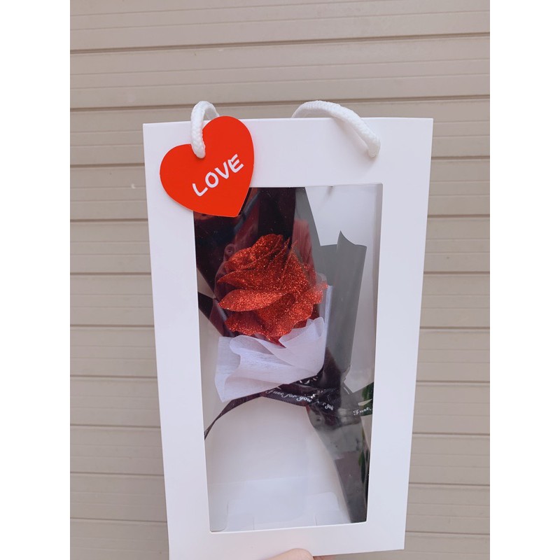 Hoa hồng nhũ đỏ 6 lớp quà tặng kèm túi xách