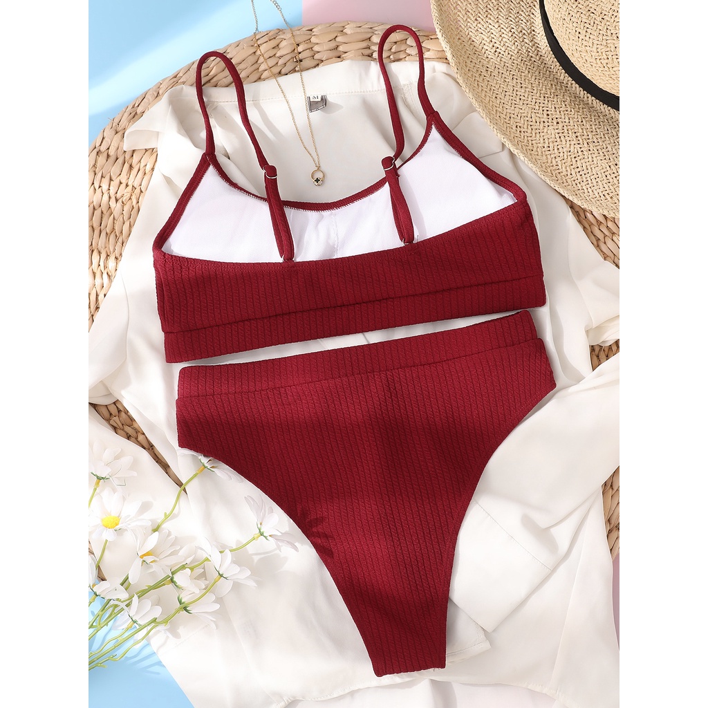 Bộ bikini hai mảnh cổ chữ U chất liệu dệt kim dày dặn thời trang quyến rũ cho nữ