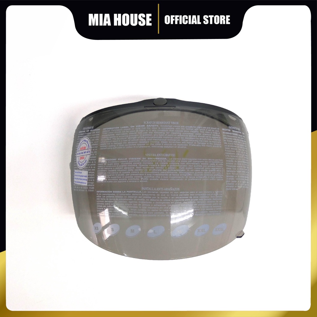 Kính rời 3 khuy Sunda 105CA lắp mũ bảo hiểm 1/2 hoặc ba phần tư - Kính che 3/4 mặt, hàng chính hãng Sunda