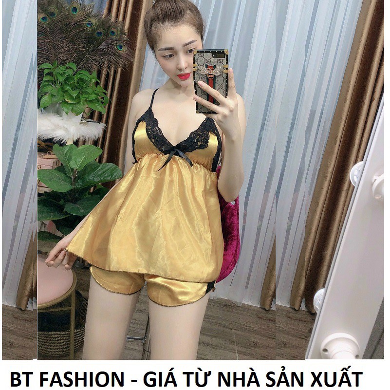 Đồ Bộ Mặc Nhà Vải Phi Bóng Mềm Mát - BT Fashion (Phi- REN NGỰC) + + Video, Hình Thật DN01