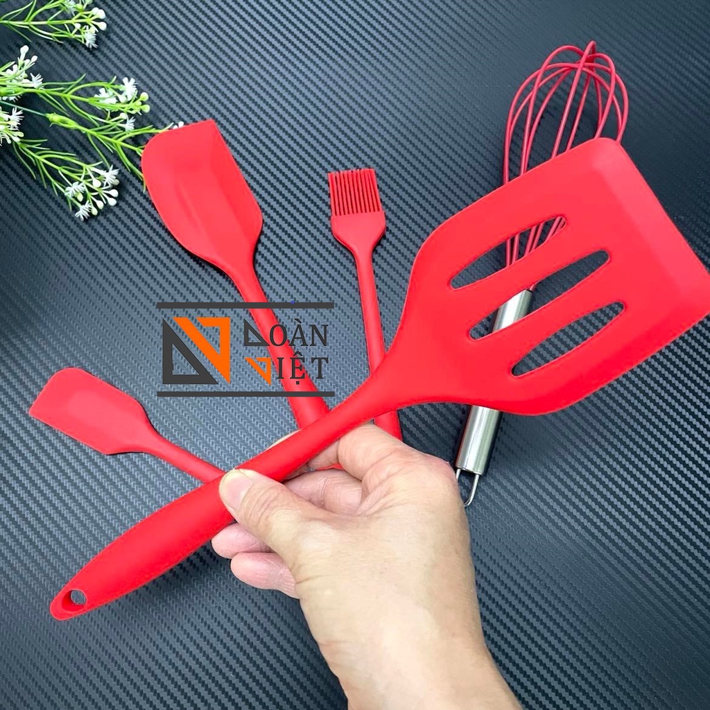 [Sắc Màu MỚI] Bộ 5 MÓN dụng cụ làm bánh ĐA NĂNG. Bộ Xẻng Sạn, Cọ, Vét, Phơi Silicon Chịu Nhiệt Tốt CAO CẤP