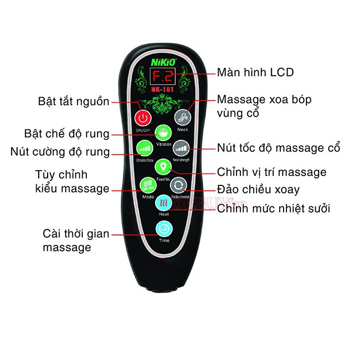 Nệm Massage Toàn Thân Hồng Ngoại Có Gối Mát Xa Cổ Nikio NK-151 - Nhật Bản
