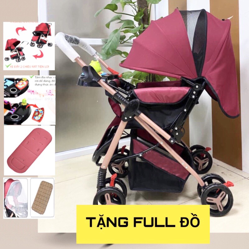 Xe đẩy em bé sơ sinh gấp gọn 2 chiều 3 tư thế ngồi có nhạc tặng quà