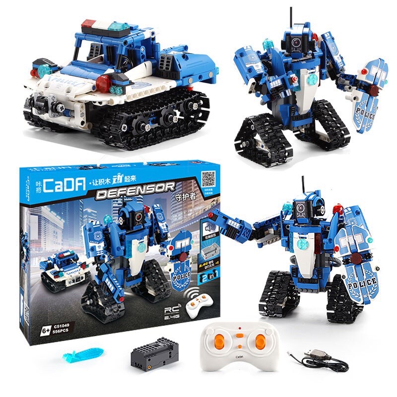 Đồ chơi lắp ráp Robot xe cảnh sát 2in1 CADA C51049W-556-Lego Ô tô cảnh sát thành robot có điều khiển bằng tay cầm remote