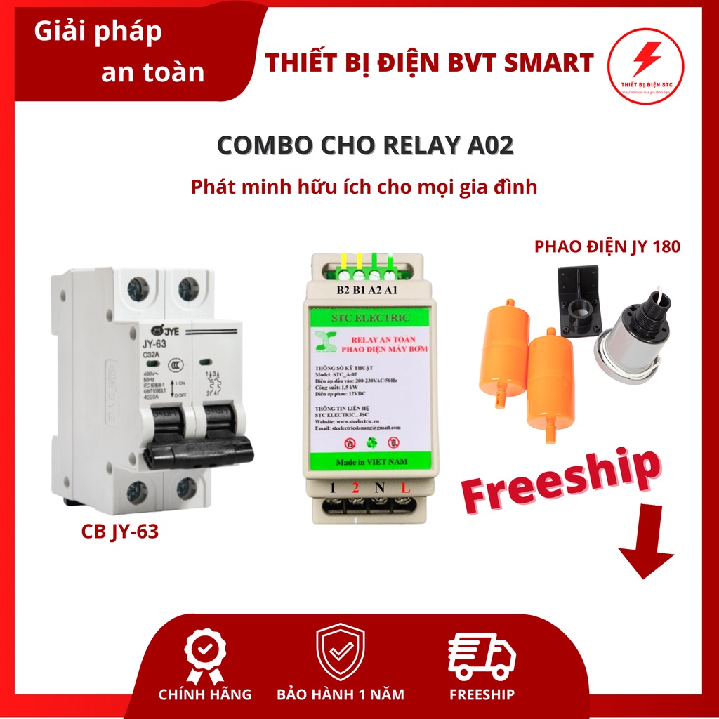 COMBO trọn bộ relay an toàn phao điện A02, công suất tải vượt trội 1500W không cần khởi động từ, máy bơm gia đình