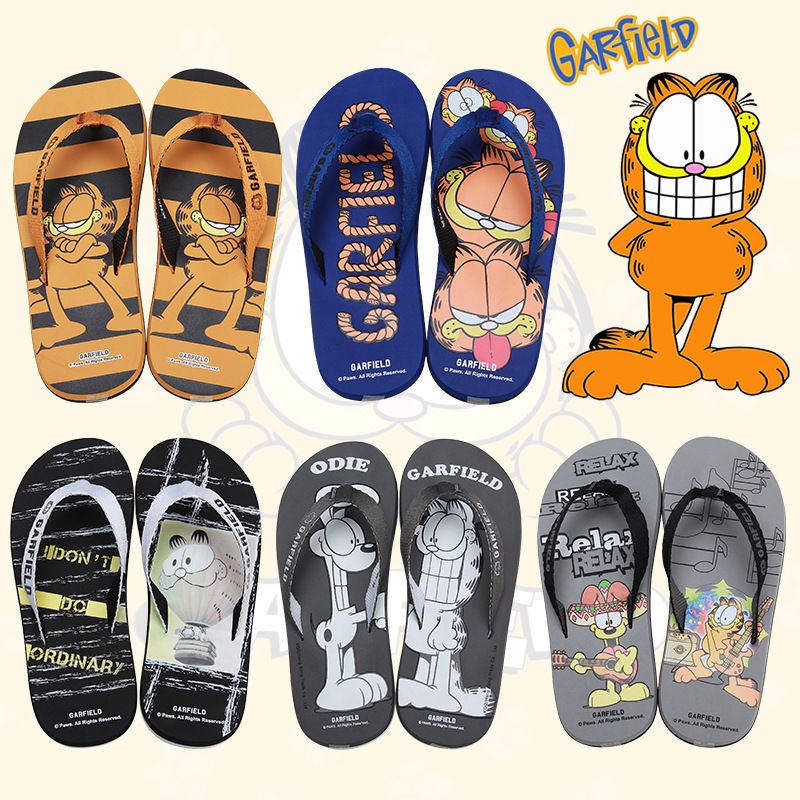 Dép Xỏ Ngón Đi Biển Chống Trượt In Hoạt Hình Mèo Garfield Dễ Thương Cho Các Cặp Đôi