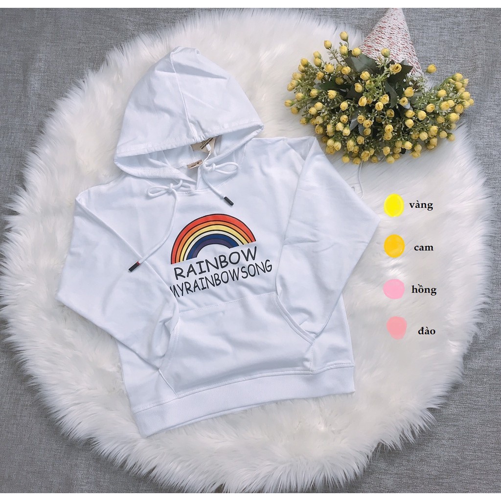 Áo Hoodie Cho Bé Gái Cầu Vồng , Áo Dài Tay có mũ vải thun đặt dệt cao cấp AA011