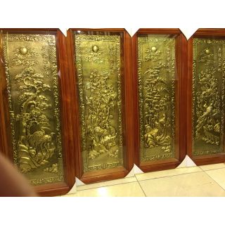 Tranh tứ quý đồng vàng 100% nguyên chất.