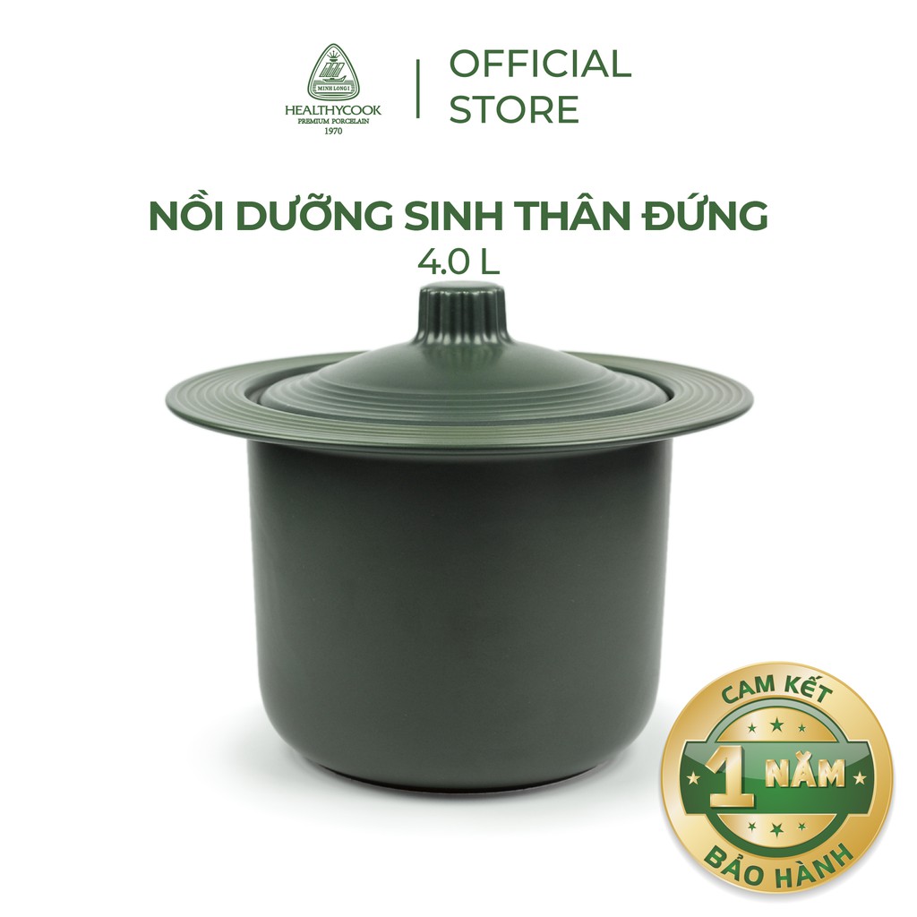 Nồi sứ dưỡng sinh Minh Long thân đứng 4.0 L + nắp dùng cho bếp gas, bếp hồng ngoại