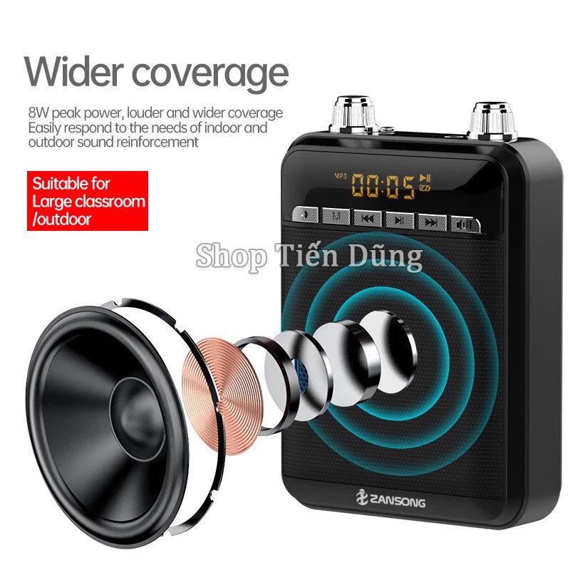 Máy Trợ Giảng Không Dây Zansong S570 Có 1 Micro Không Dây Hỗ Trợ USB, thẻ nhớ TF, Đài Radio FM Giọng Nói Chân Thật