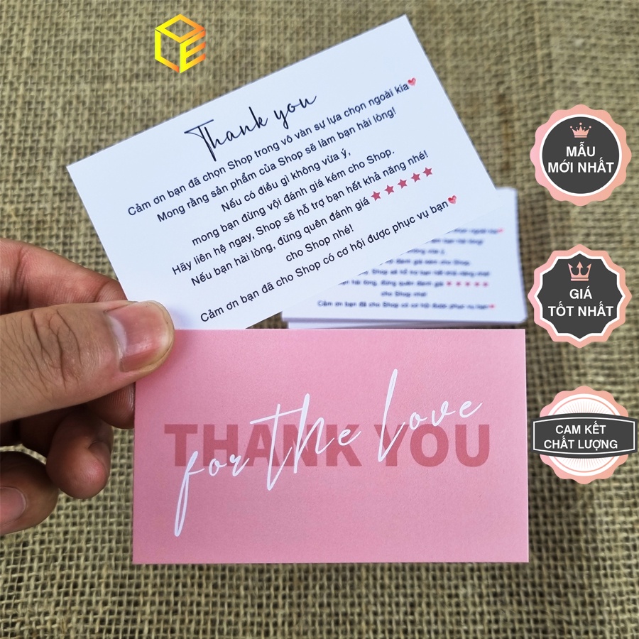 Card cám ơn Giấy cám ơn Thank you card gửi đến khách hàng giấy cứng C300 cán màng giá xưởng màu hồng dễ thương Ms A02