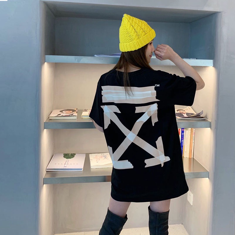 Off white Áo Thun Tay Ngắn Cổ Tròn Dáng Rộng Họa Tiết Băng Cát Sét Vàng Thời Trang Mùa Hè Cho Nam Và Nữ