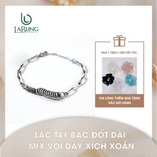 Lắc tay bạc đốt dài mix với dây xích xoắn