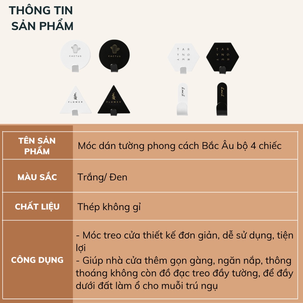 Móc treo đồ mini dán tường in họa tiết bộ 4 món DECOSA