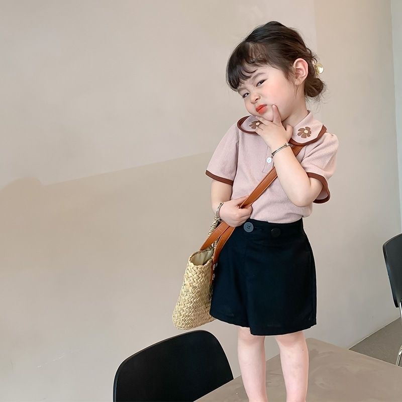 Áo Thun Tay Ngắn Dạng Phồng Cổ Bẻ Họa Tiết Hoa Thời Trang Mùa Hè Ngọt Ngào Cho Bé Gái