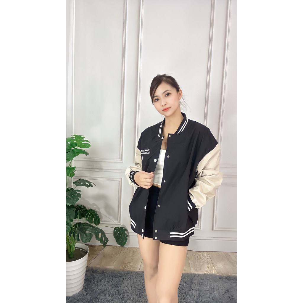 Áo Bomber Gió Nữ Phối Sọc Tay Bo 🦋 Áo Khoác Nữ Dáng Lỡ 4 Màu 2 Size 🦋