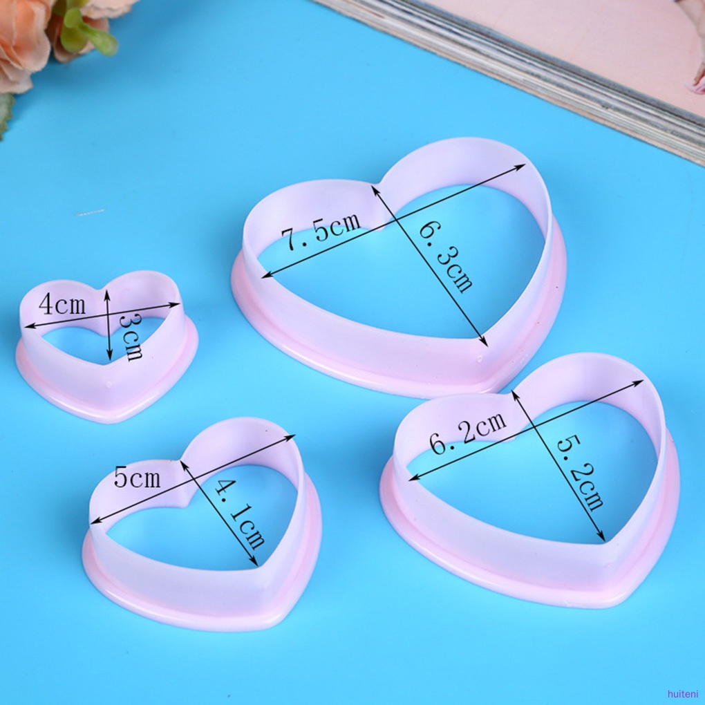 Set 4 khuôn nhựa làm bánh hình trái tim