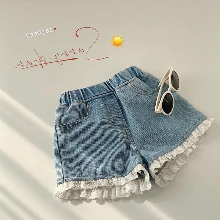 Quần short jean ren gấu cho bé gái