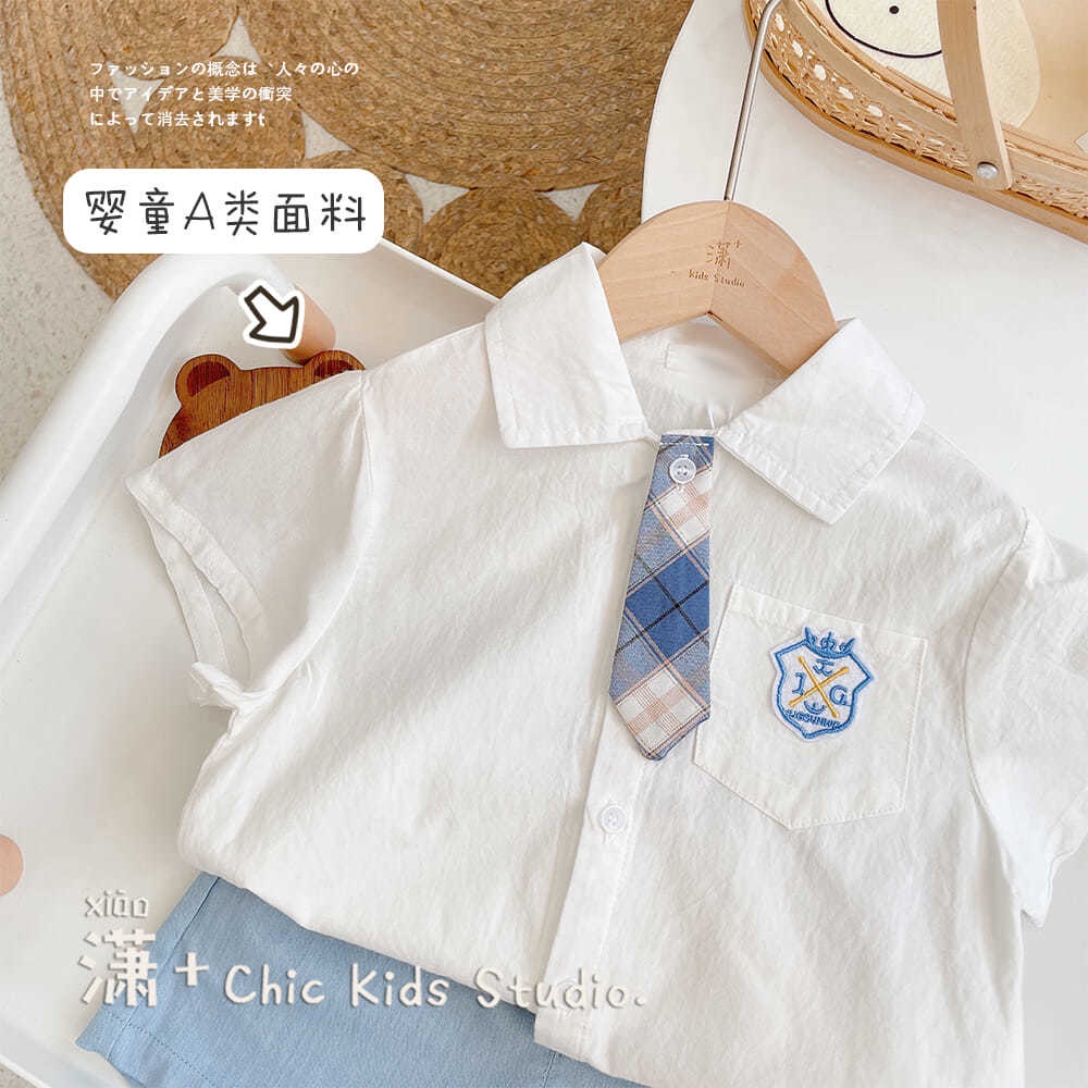 [Babycat] Hàng Có Sẵn Quần Short Áo Sơ Mi Ngắn Tay Phong Cách Hàn Quốc Nhật Bản Thời Trang Mùa Hè Cho Bé Trai