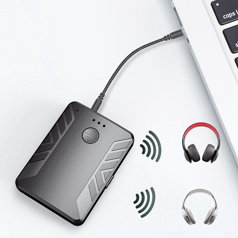 4 in 1 Multipoint Bluetooth 5.0 Audio Transmitter Receiver for TV PC Connect 2 Headphones 3.5mm Stereo with MIC