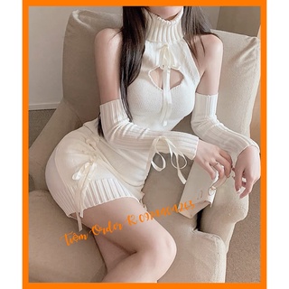 ♥️đầm,váy len cao cổ ngực trái tim tay rờifzsize dưới 55kg