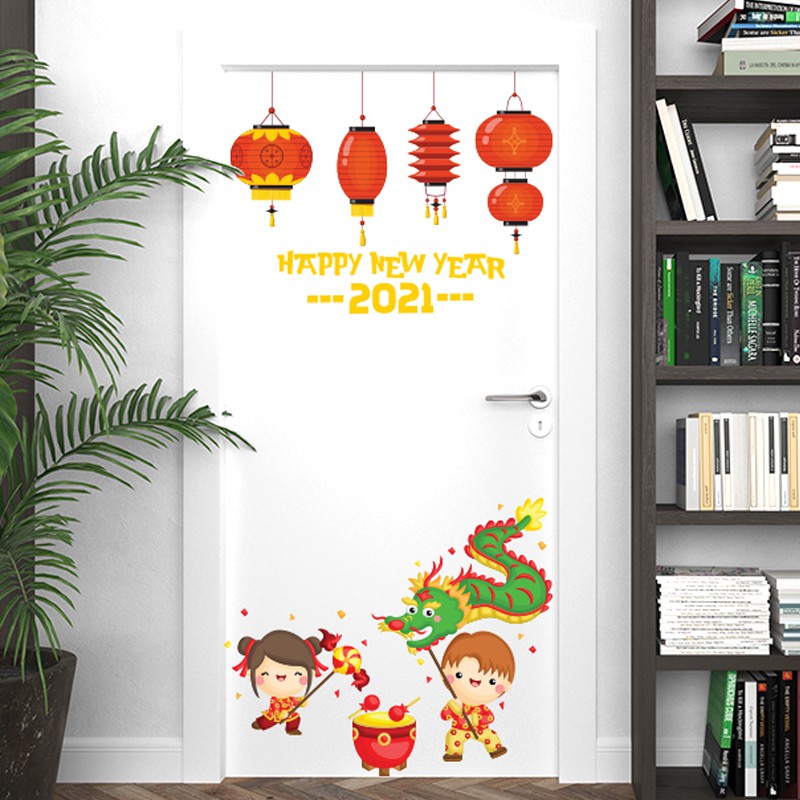 Hình Dán Tường Trang Trí Phòng Khách,Trang Trí Quán,Trang Trí Phòng Ngủ | Decal Dán Tường Chủ Đề Trẻ Con Vui Chơi Tết