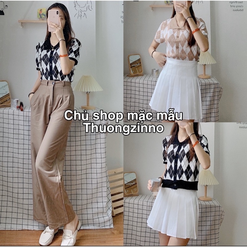 [Ảnh thật/Video]Áo len quả trám cổ polo Áo len croptop phong cách cổ điển sang chảnh | BigBuy360 - bigbuy360.vn
