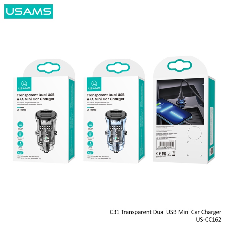 Cốc sạc nhanh USAMS C31 hai cổng USB A+A Mini cho điện thoại/ laptop/ máy tính bảng
