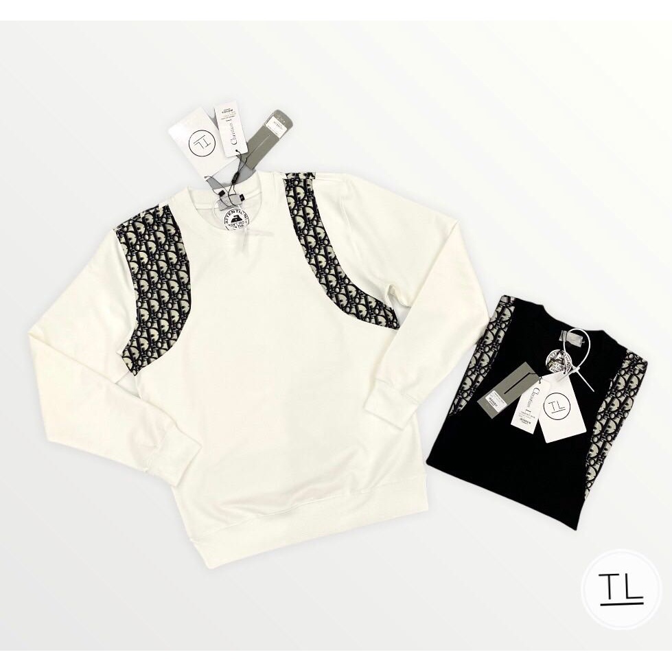 Áo thu đông nỉ dior phối vai (120)- áo dài tay unisex-Cancer Fashion.