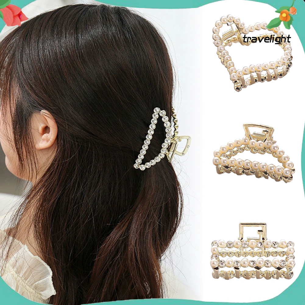 Kẹp Tóc Đính Ngọc Trai Giả Họa Tiết Hình Học/Trái Tim Xinh Xắn Cho Bé Gái