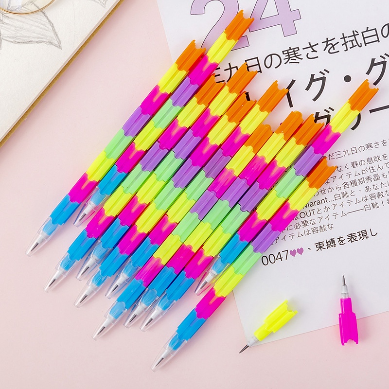 Bút chì khúc lắp ráp nhiều màu sáng tạo cho bé, chì 8 khúc thay ngòi dễ dàng HANUTO BC04