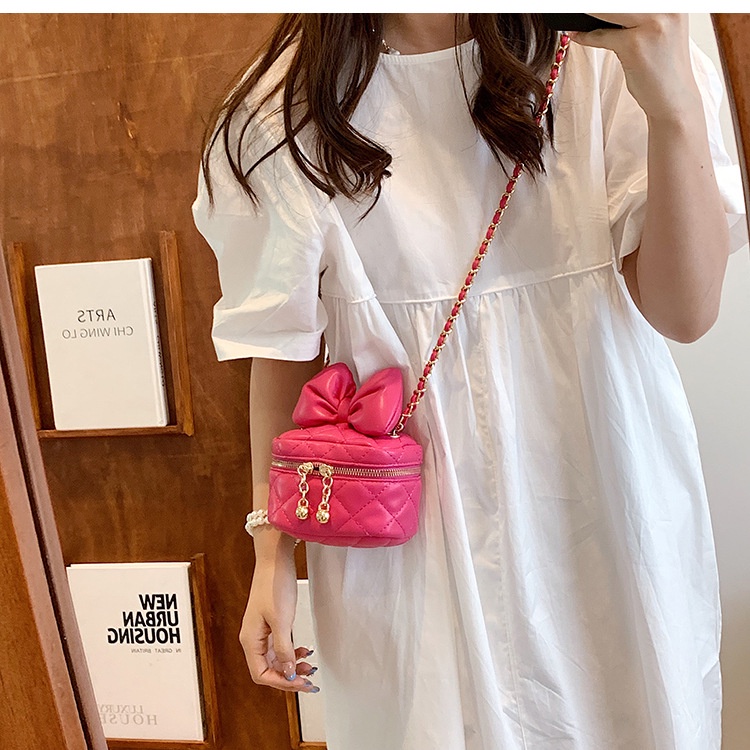 Túi đeo vai IELGY thiết kế dây xích gắn nơ họa tiết hình thoi thời trang dành cho nữ