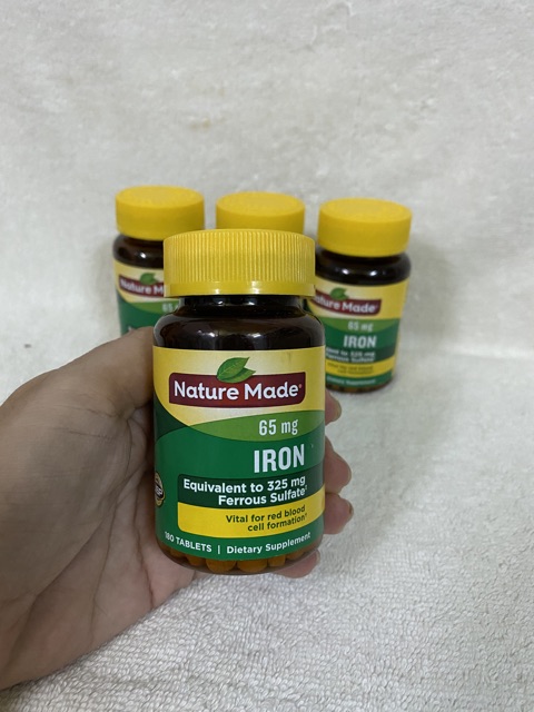 [Hàng Mỹ Có Bill] Viên uống Nature Made Iron (sắt) 65mg hộp 180 viên.