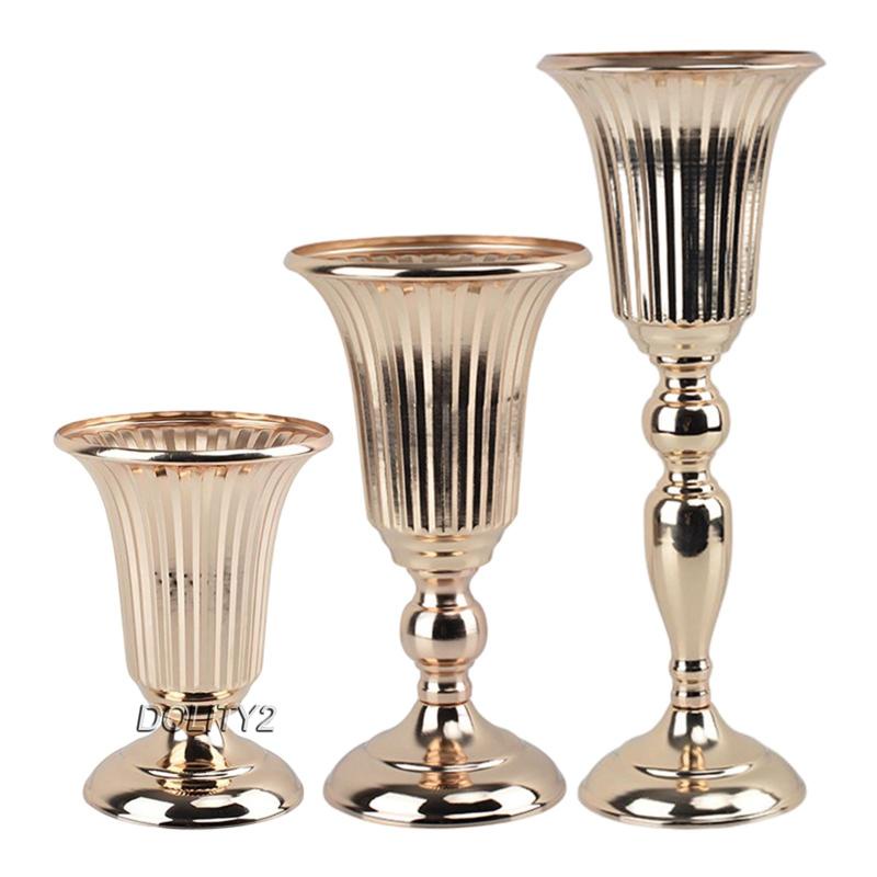 Set 2 Bình Hoa Bằng Sắt Mạ Vàng Dùng Trang Trí Bàn
