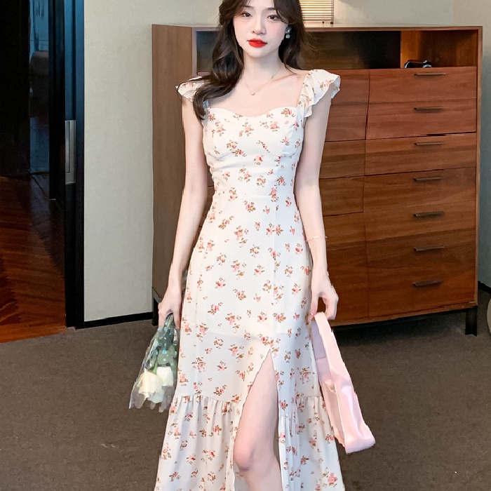 Đầm hoa PERTY hai dây dáng ôm phong cách Pháp cổ điển thời trang mùa hè mới dành cho nữ