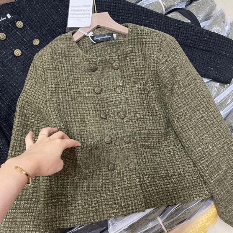 8789# Áo dạ Tweed nhũ cúc đồng