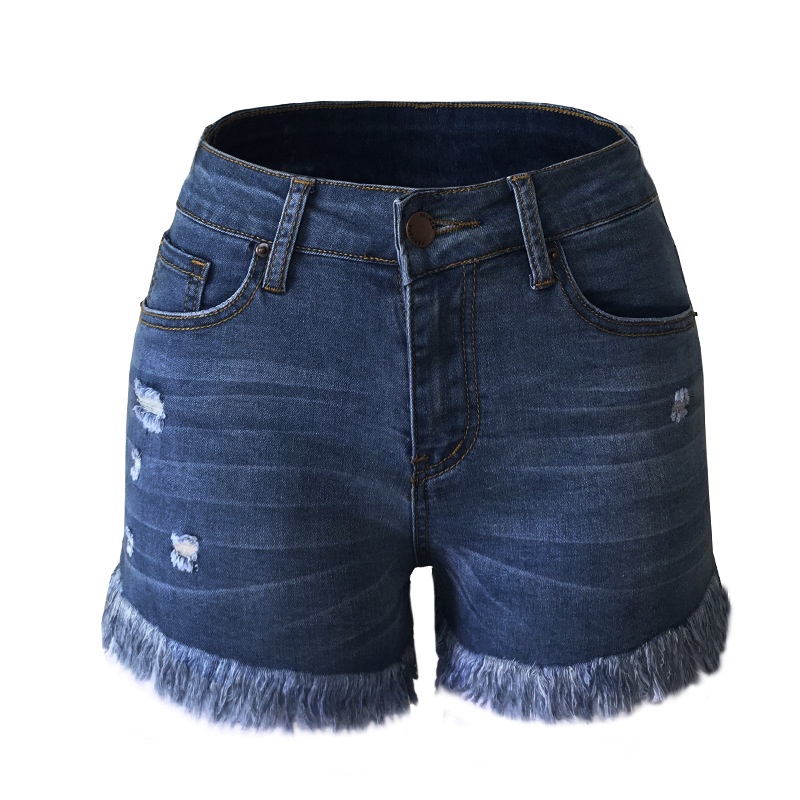 Quần Short Denim Lưng Cao Đính Tua Rua Cho Nữ