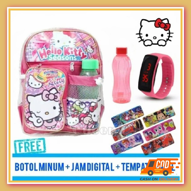 Ba Lô Đi Học Hình Mèo Hello Kitty 4 Trong 1 Dễ Thương Cho Bé Gái Mẫu Giáo