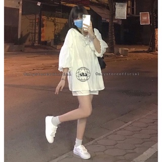áo kiểu tay lỡ trễ vai + quần đùi trắng. nhận hàng có vấn đề liên hệ shop trước khi đánh giá