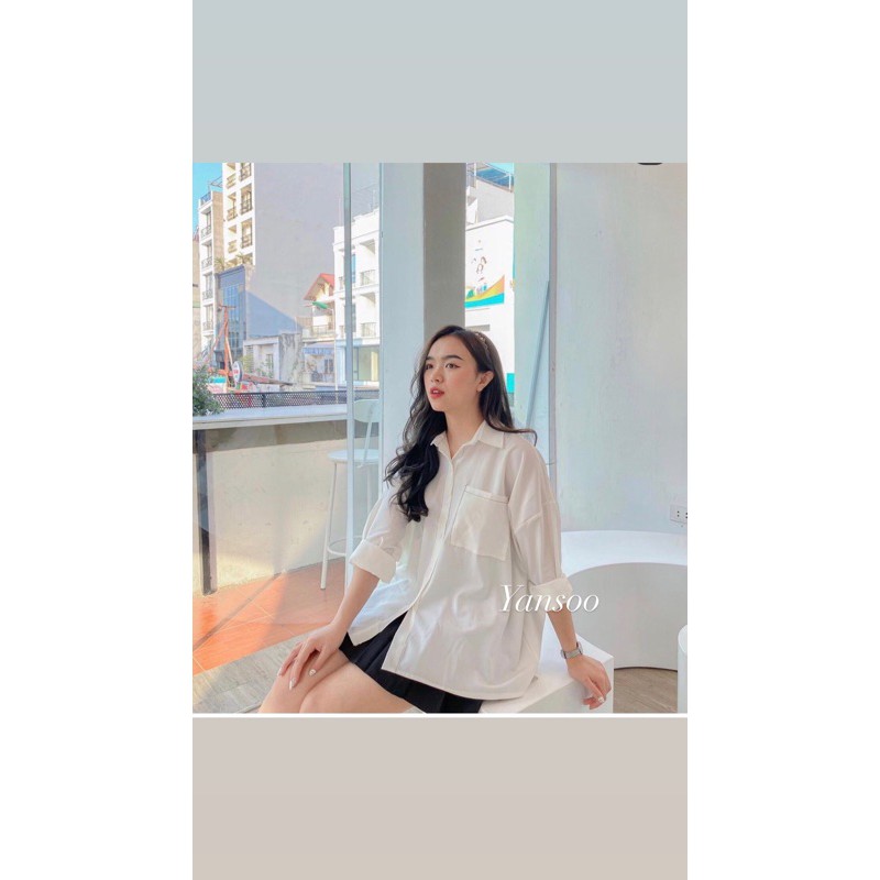 Áo somi nữ from rộng chỉ nổi Hàn Quốc , hai màu trắng , đen  YANSOO