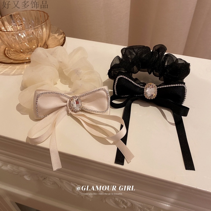 Dây Buộc Tóc Cao Su Co Giãn Phối Họa Tiết Nơ Kim Cương Cổ Điển Thời Trang Hàn Quốc Cho Nữ