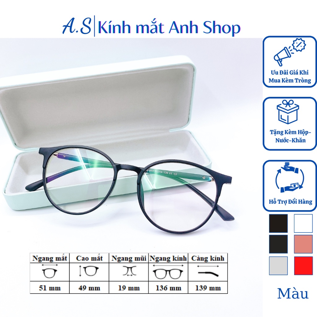 Kính tròn to nam nữ kiểu dáng thanh mảnh dễ phù hợp với nhiều khuôn mắt chất liệu nhựa dẻo 513