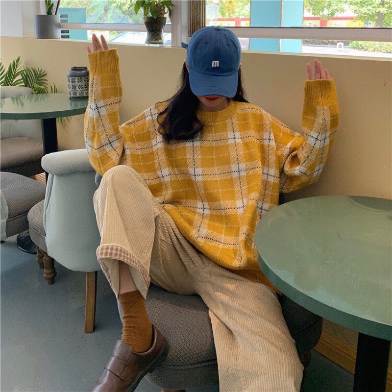 Áo len kẻ vàng chất dày dặn Vintage xinh xắn dễ phối đồ | BigBuy360 - bigbuy360.vn