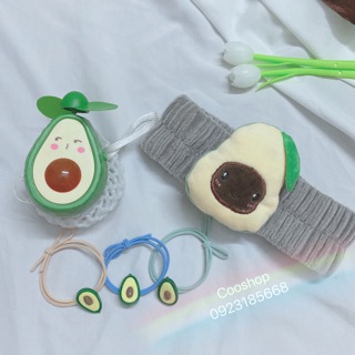 SET QUẠT TÍCH ĐIỆN BƠ MINI KÈM 1 BĂNG ĐÔ BÉ BƠ, 3 DÂY CHUN HÌNH QUẢ BƠ